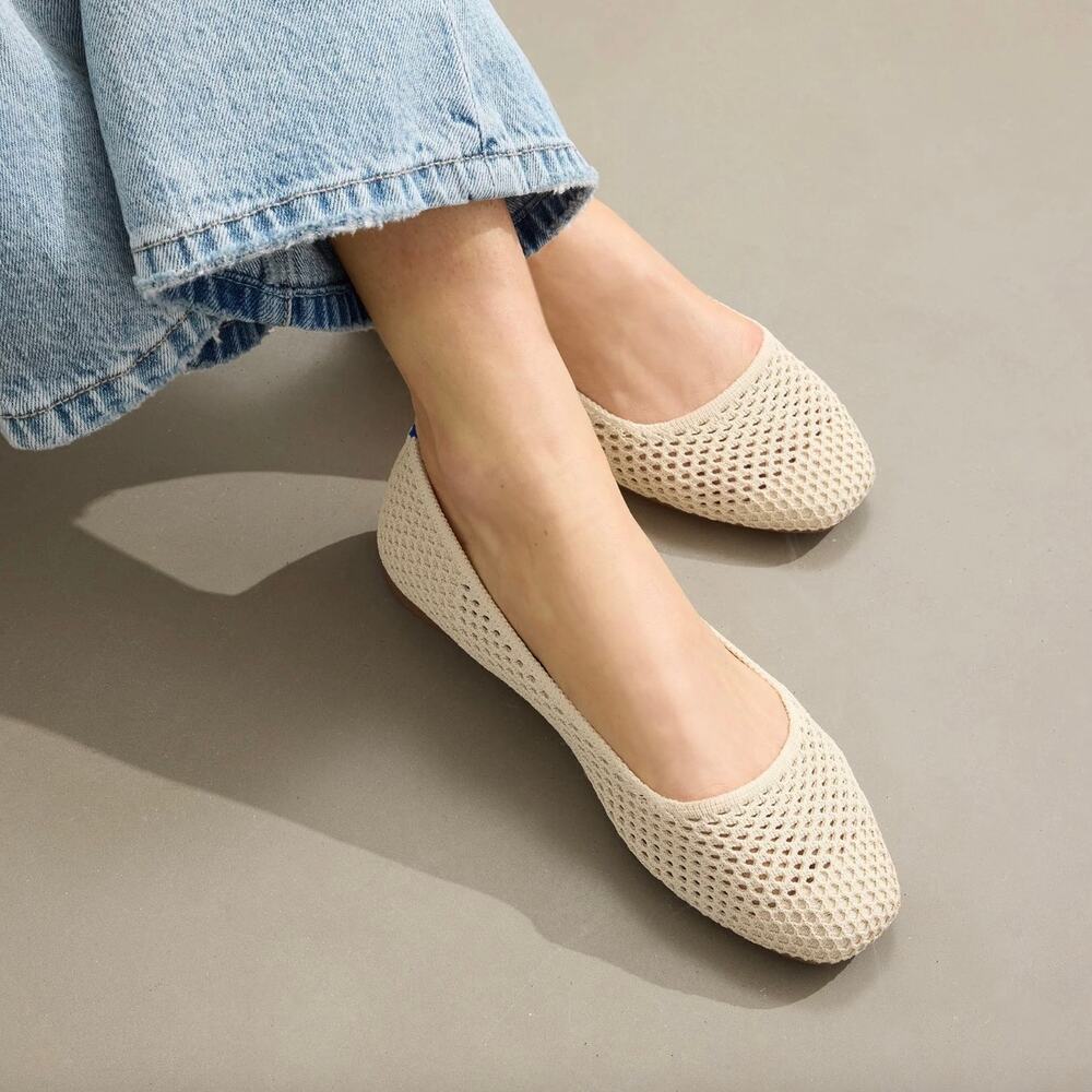 Rothy's The Max Square Off White Mesh Flats - Cream - Size 8.5